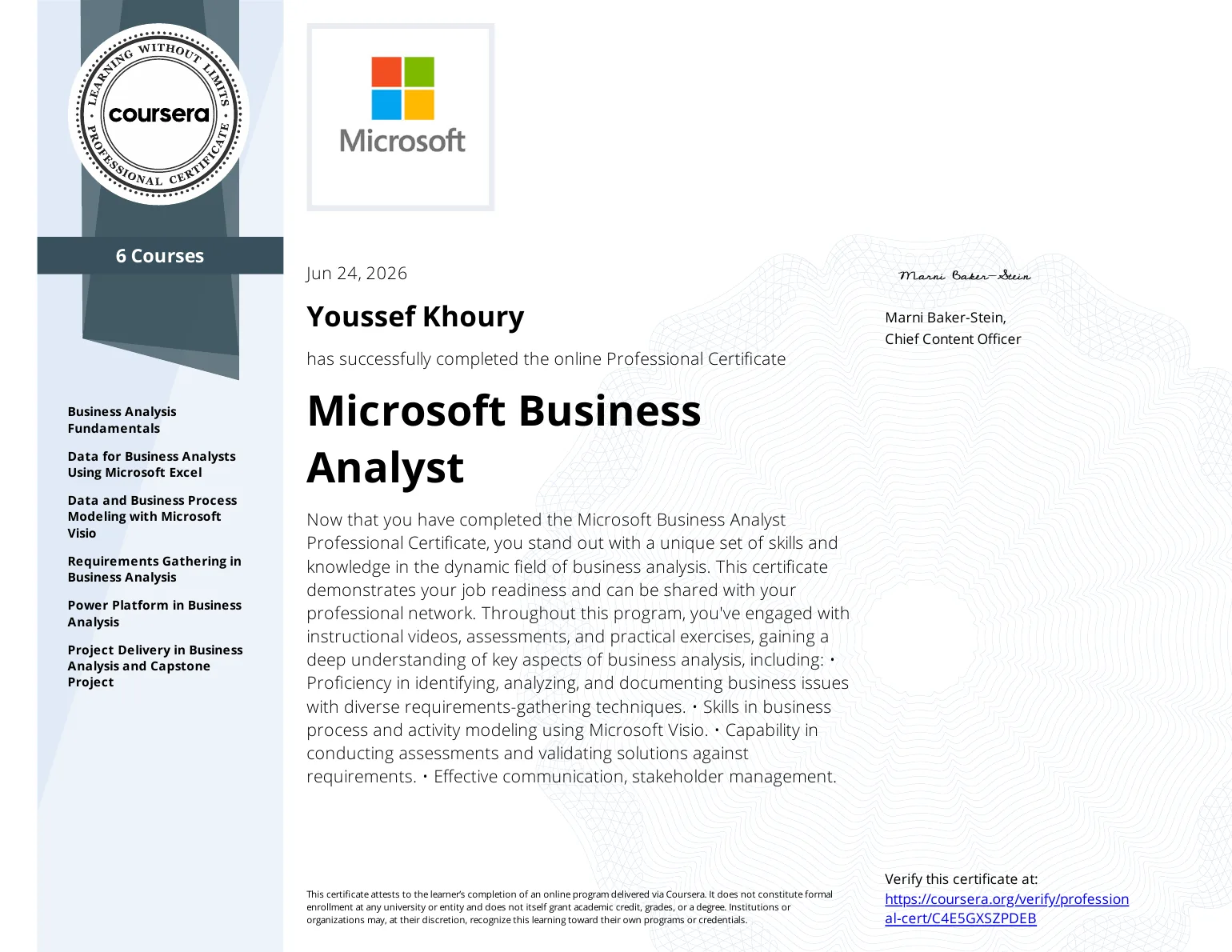 Microsoft Business Analyst Professional Certificate